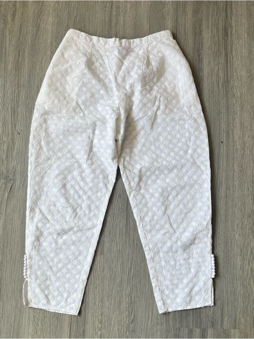White Coquette Embroidered Floral Capris
